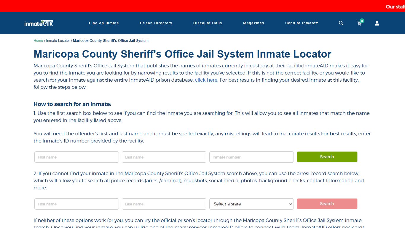Maricopa County Sheriff's Office Jail System Inmate Locator
